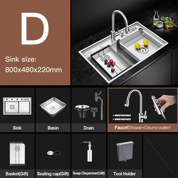 FOHEEL Luxurious Sink Stepped Sink Big Range Stainless Steel Kitchen Sink Single Sink Bowl Above Counter Bar Brushed Sinks FKS15